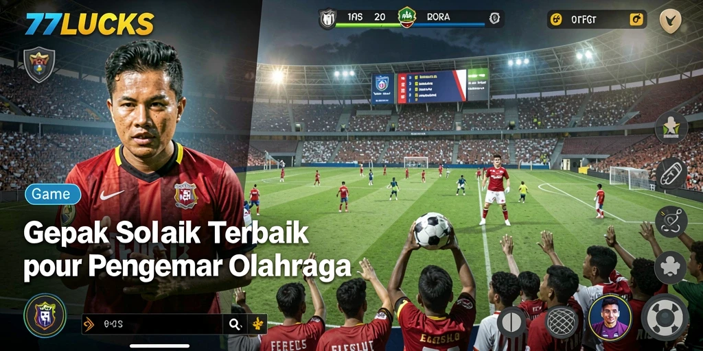 Screenshot gameplay 77LUCKS menampilkan aksi sepak bola yang seru.