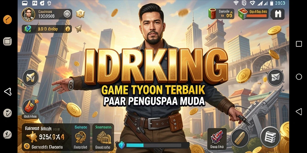 Tampilan gameplay seru dari IDRKING yang menggambarkan manajemen bisnis.