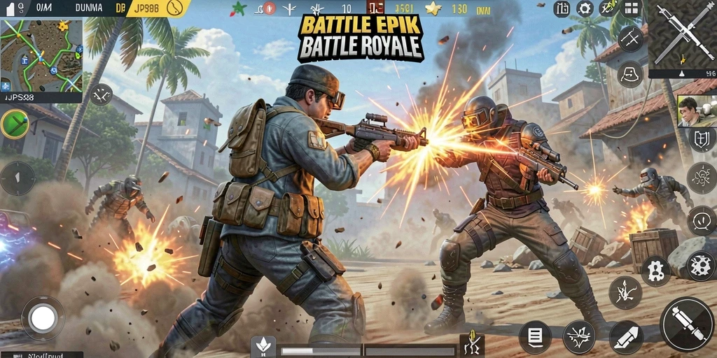 Tangkapan layar JPS88 dengan aksi Battle Royale yang intens dan grafis menakjubkan.
