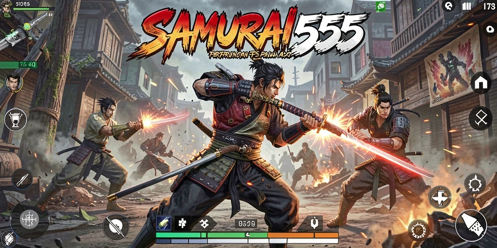 Tampilan gameplay intens di <strong>SAMURAI555</strong> menunjukkan pertempuran seru dan strategi yang kompleks.