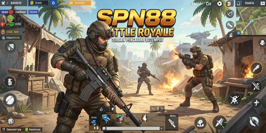 Tampilan screenshot SPN88 menampilkan aksi seru dalam pertarungan Battle Royale.