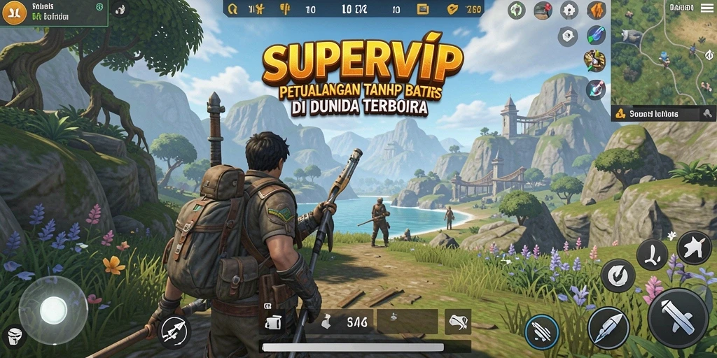 Tangkapan layar gameplay SUPERVIP yang menunjukkan petualangan luar biasa di dunia terbuka.