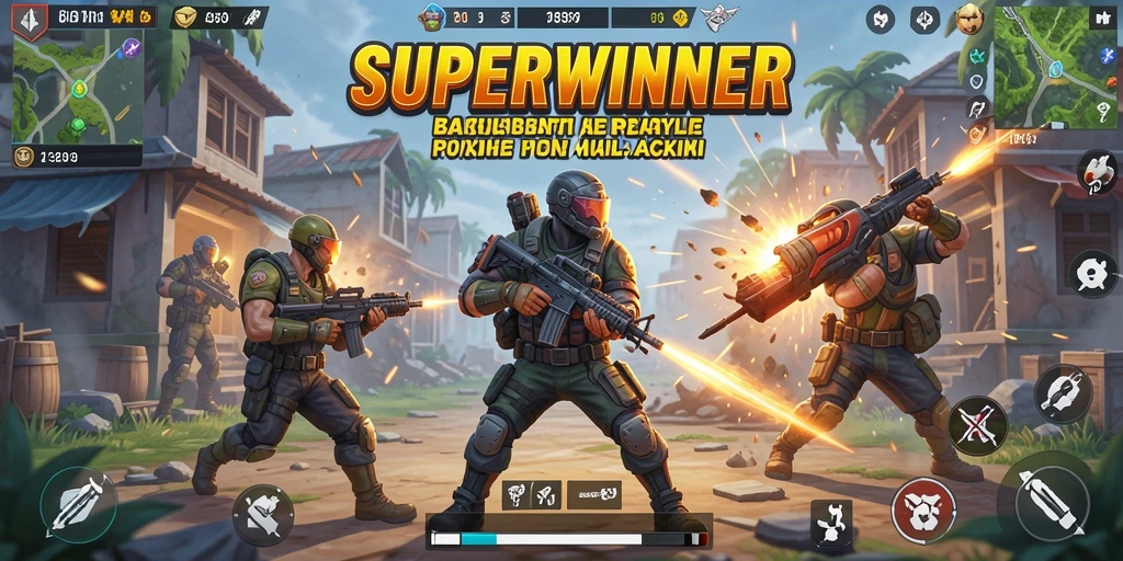 Tampilan gameplay SUPERWINNER yang mendebarkan dalam pertempuran Battle Royale.