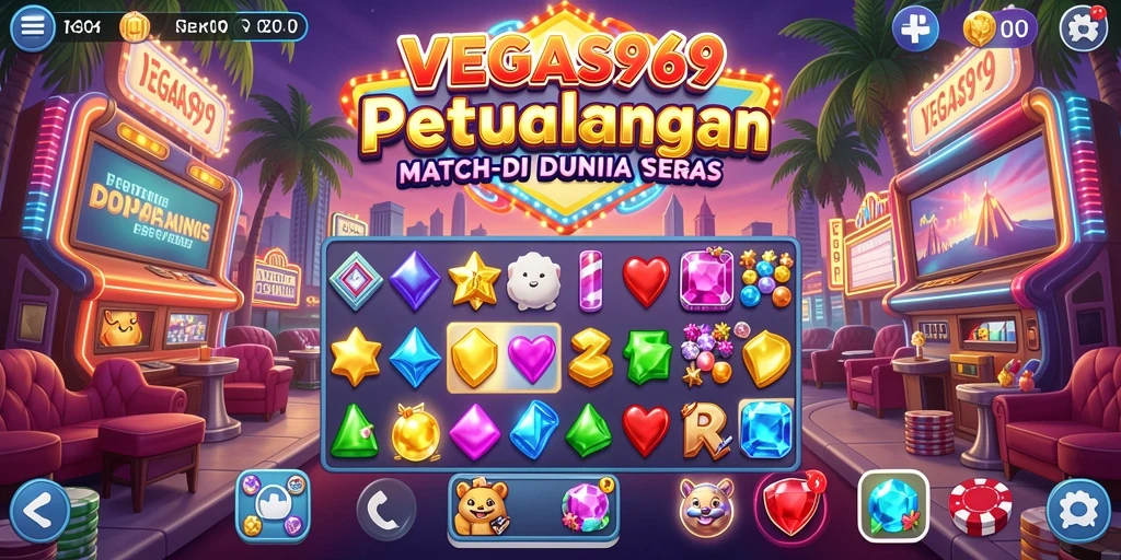 Tampilan gameplay seru di VEGAS969 dengan keseruan khas Match-3.