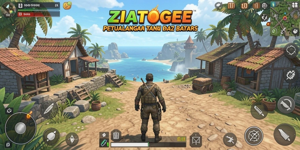 Tampilan gameplay ZIATOGEL yang menampilkan dunia terbuka yang luas.
